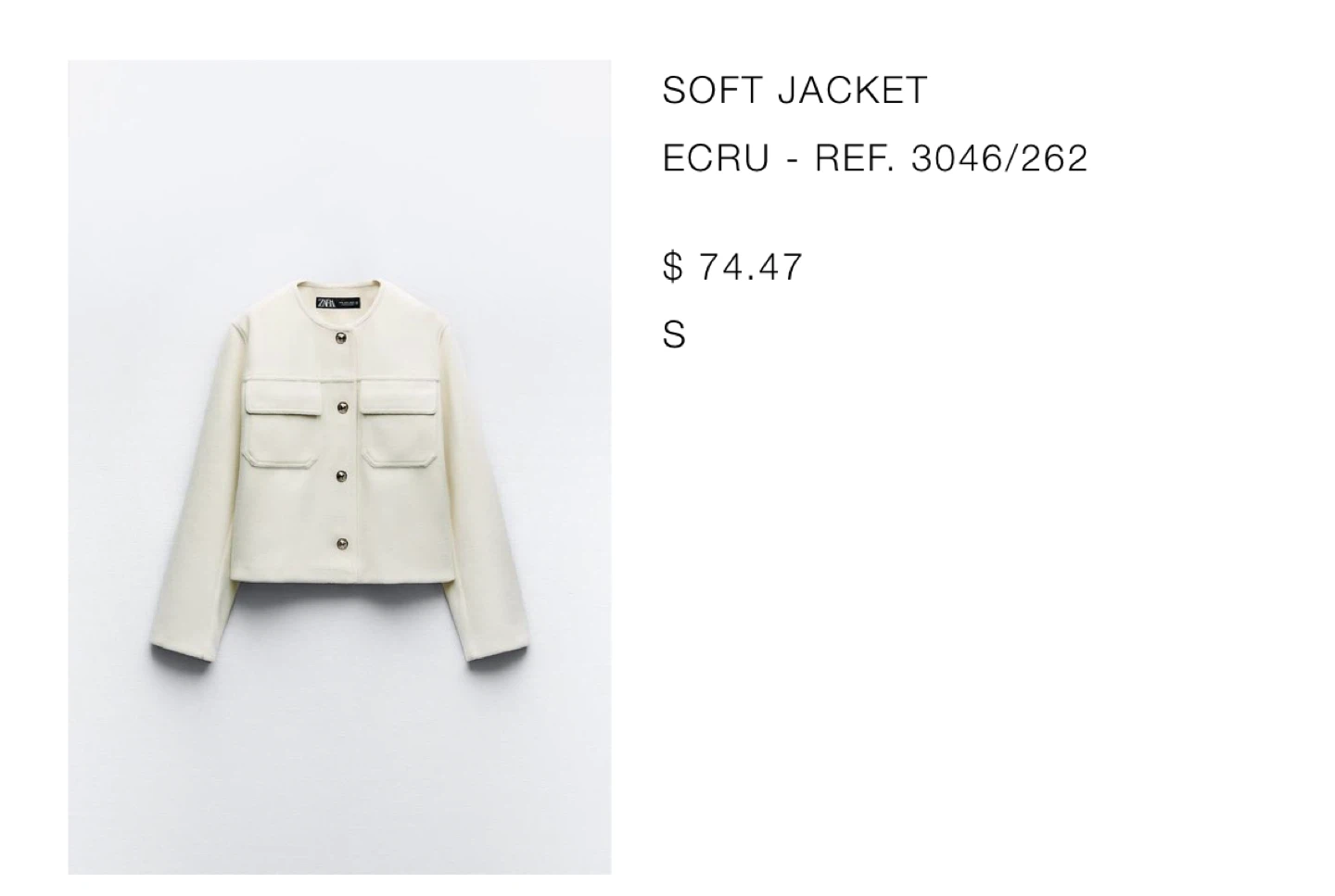 Zara Ecru Soft Jacket - Size Small - photo 2