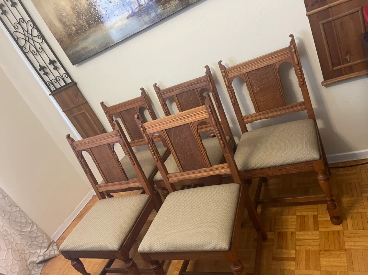 Set of 5 Vintage Wooden Dining Chairs image indicator(6)
