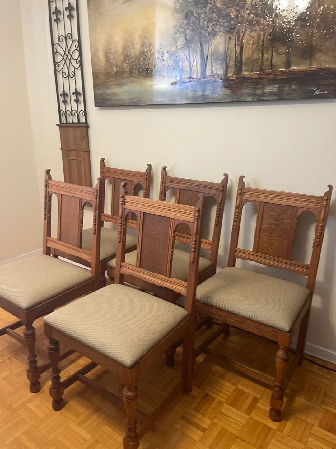 Set of 5 Vintage Wooden Dining Chairs