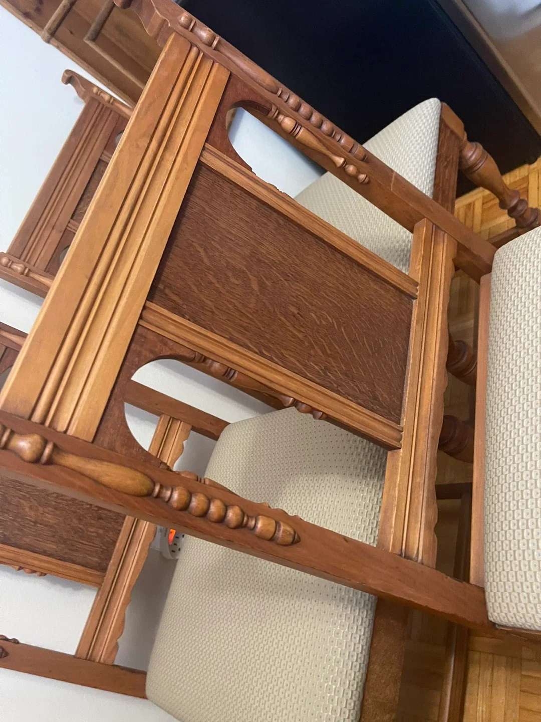 Set of 5 Vintage Wooden Dining Chairs image indicator(2)