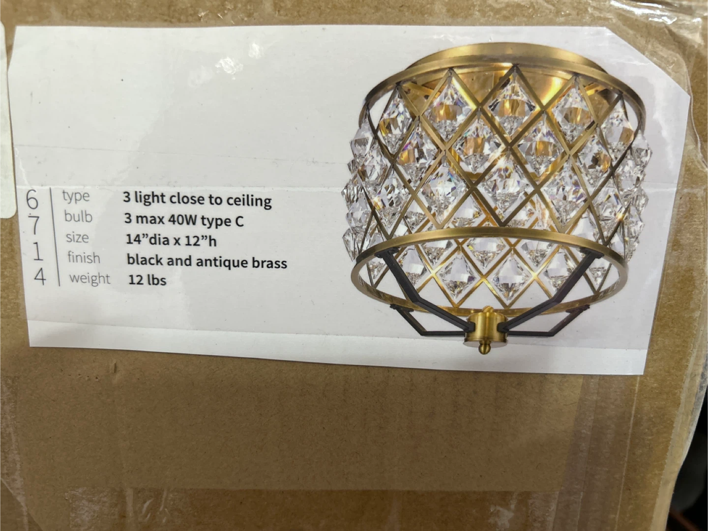 3-Light Ceiling Fixture - Black & Antique Brass Finish