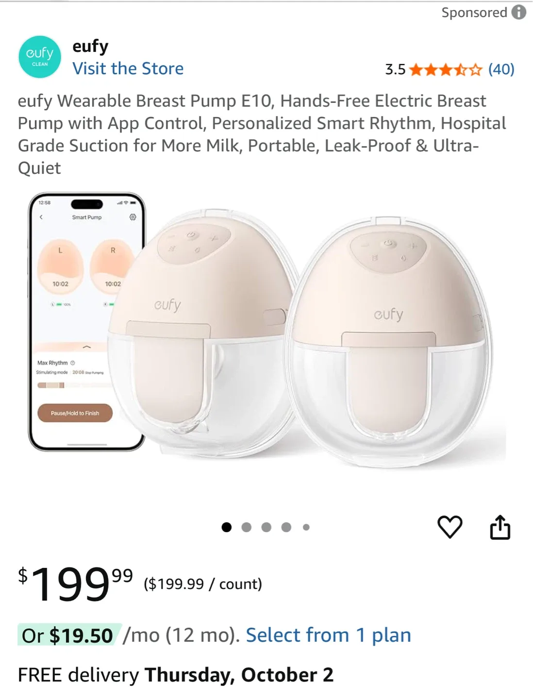 BNIB  - Eufy Pump Smart Wearable Breast Pump (New) thumbnail