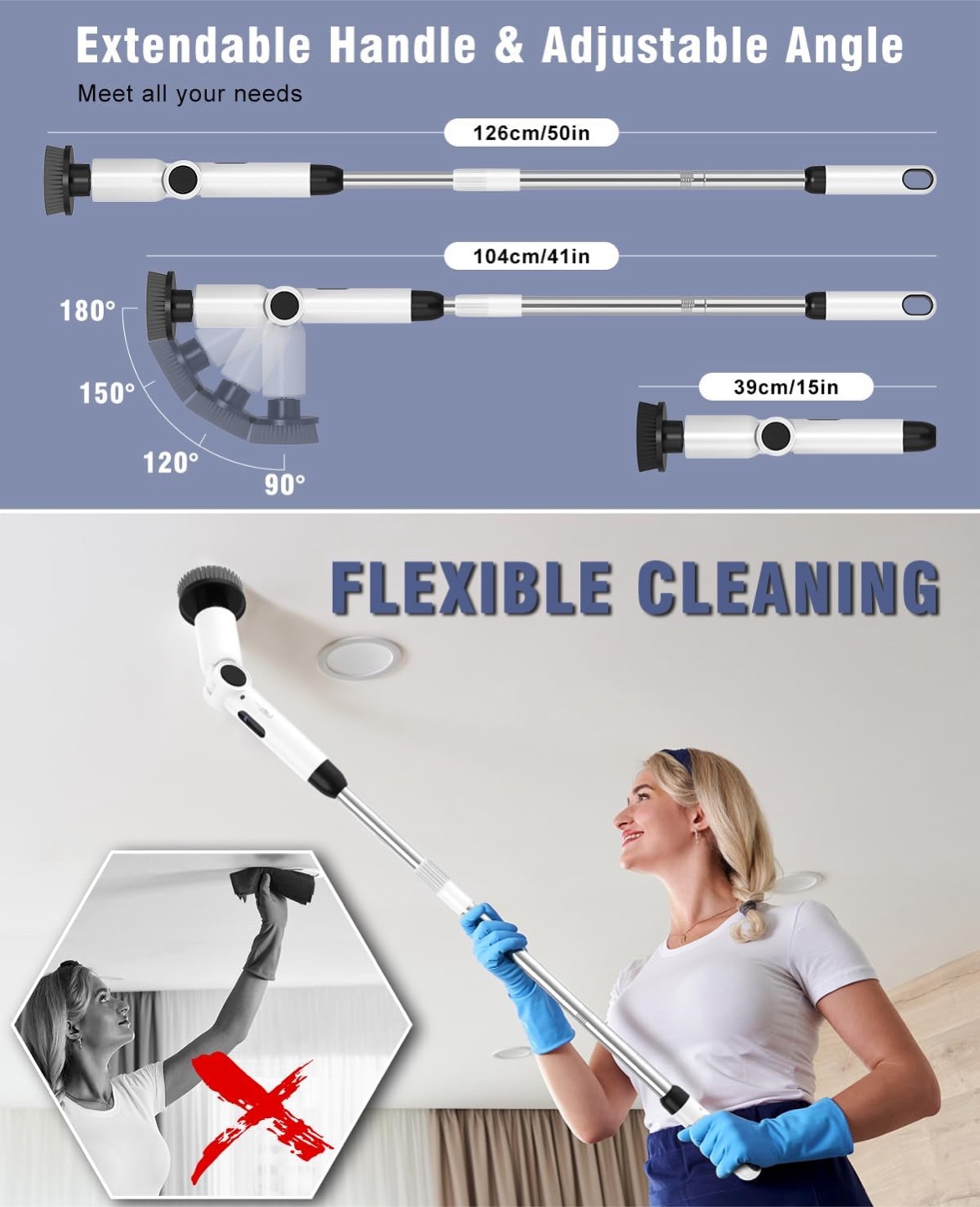 Electric Spin Scrubber with Extendable Handle - photo 2
