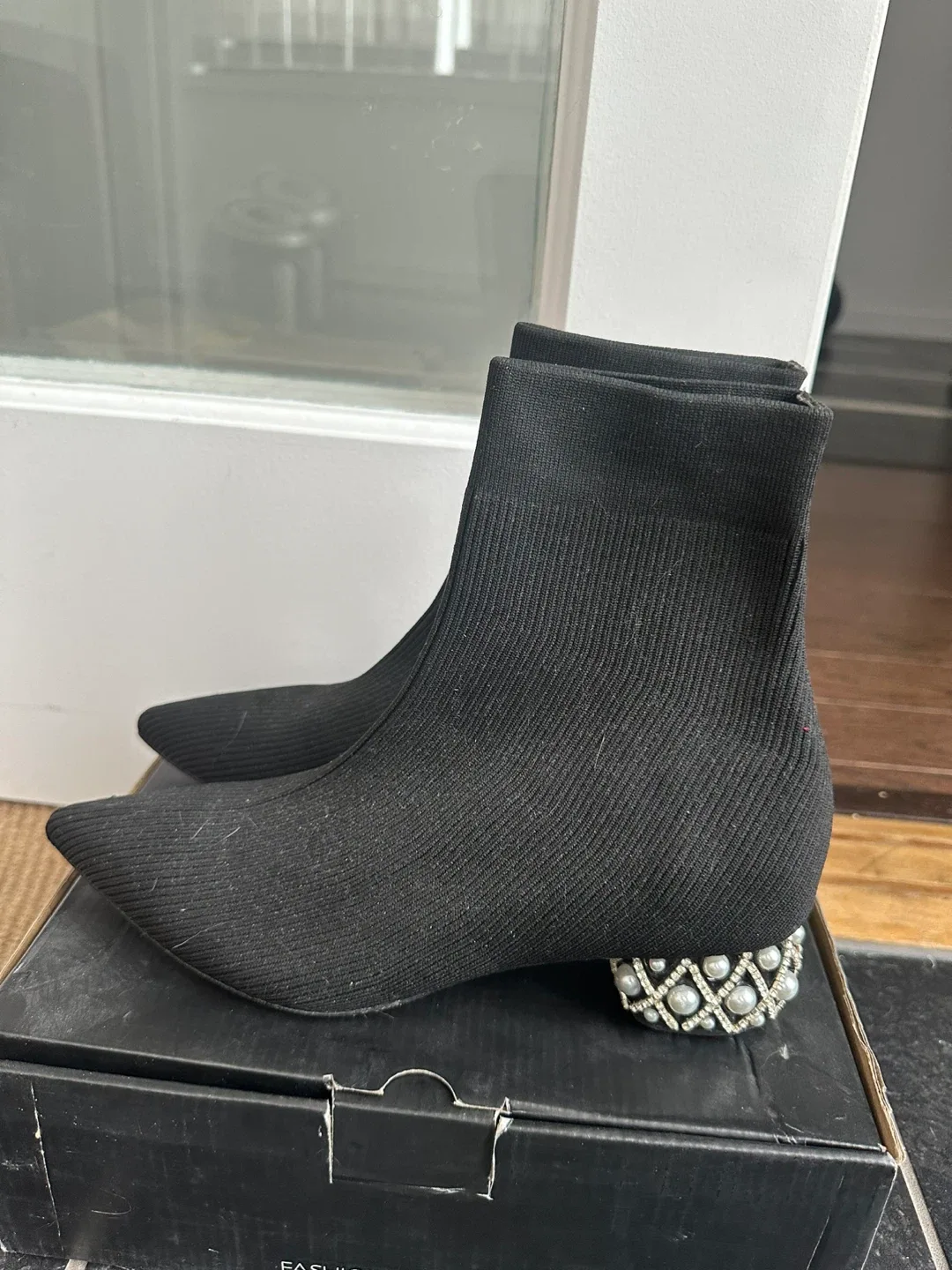 Black Sock Boots with Pearl Heel Detail image indicator(5)