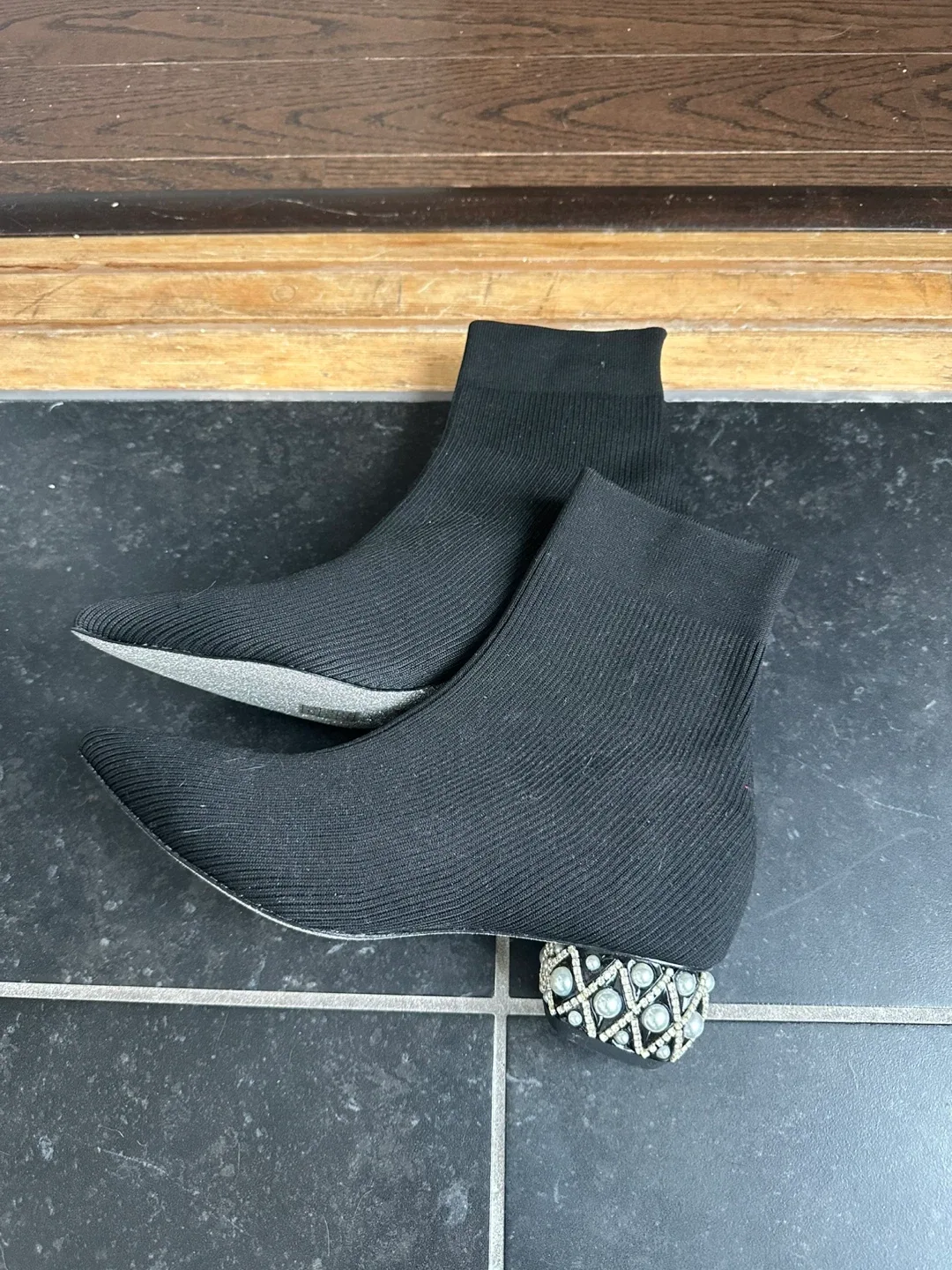 Black Sock Boots with Pearl Heel Detail image indicator(4)
