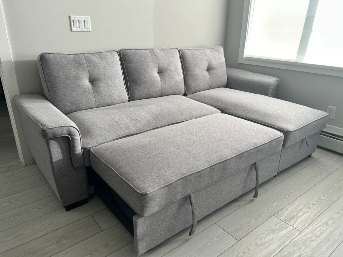 Grey Sectional Sofa with Pull Out Bed & Storage - photo 4