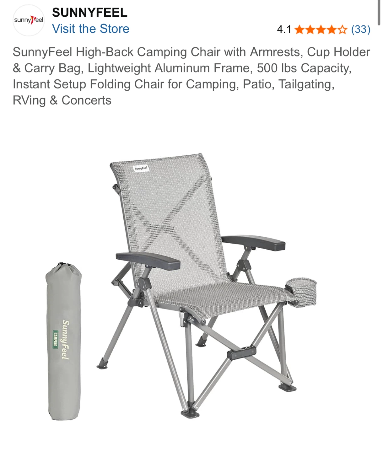 SunnyFeel High-Back Camping Chair with Armrests