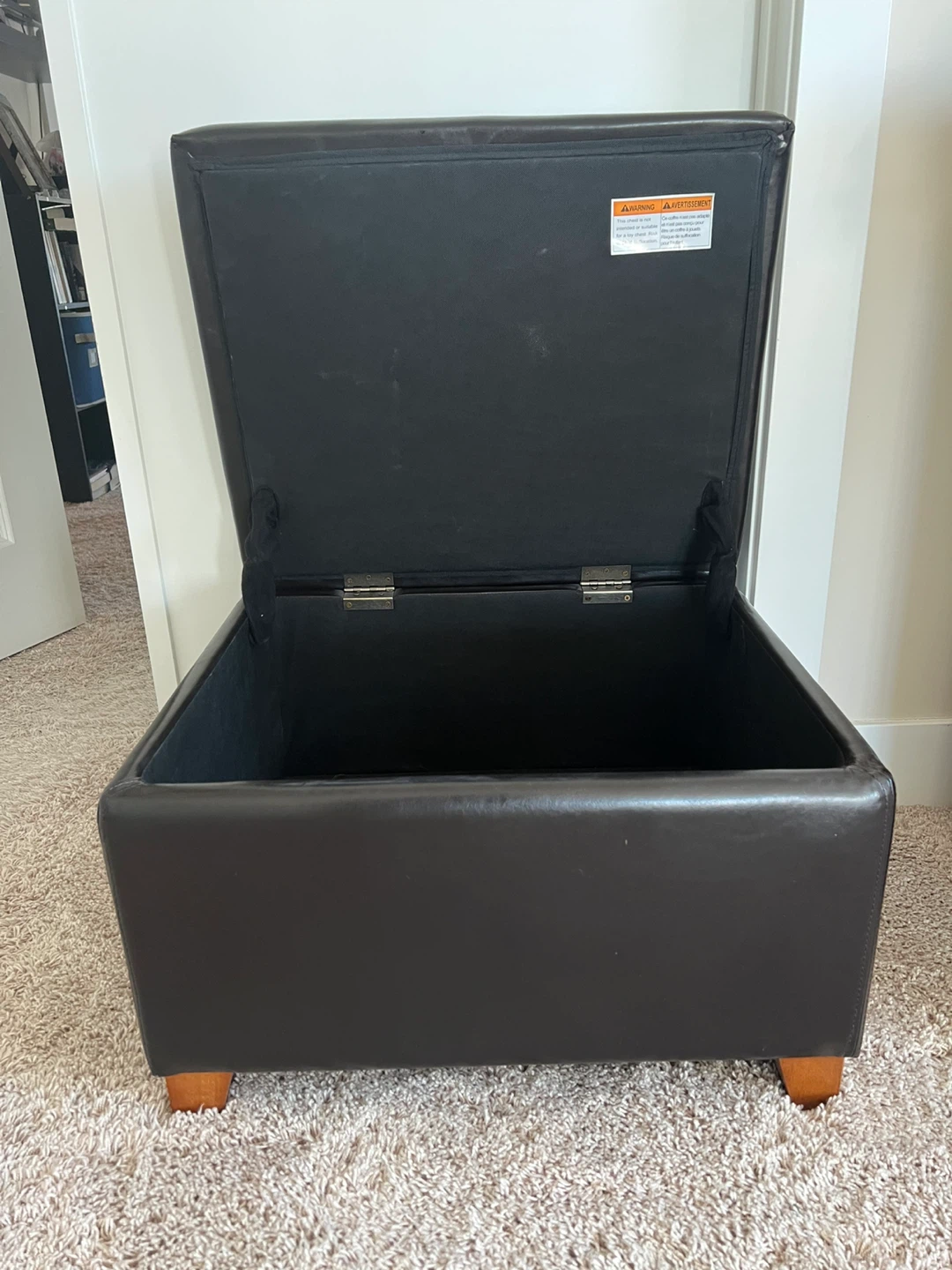 Black Faux Leather Storage Ottoman - photo 2