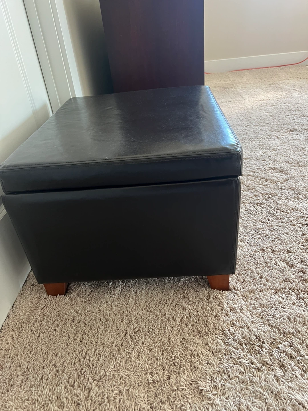 Black Faux Leather Storage Ottoman - photo 3