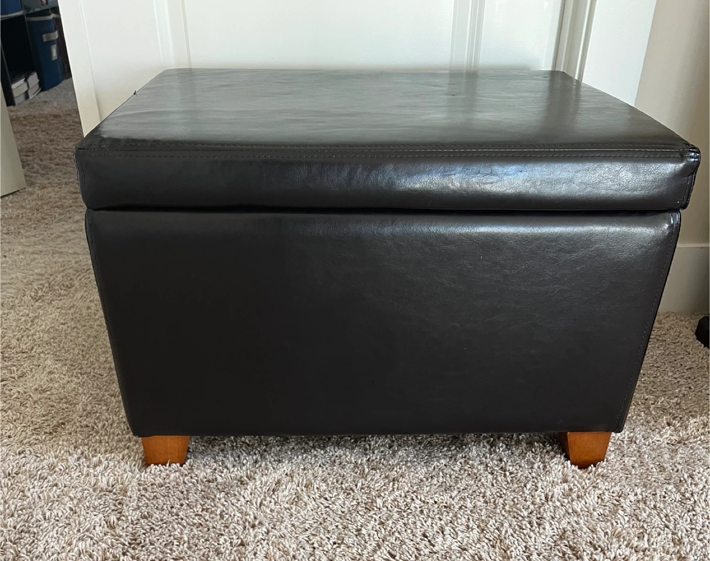 Black Faux Leather Storage Ottoman