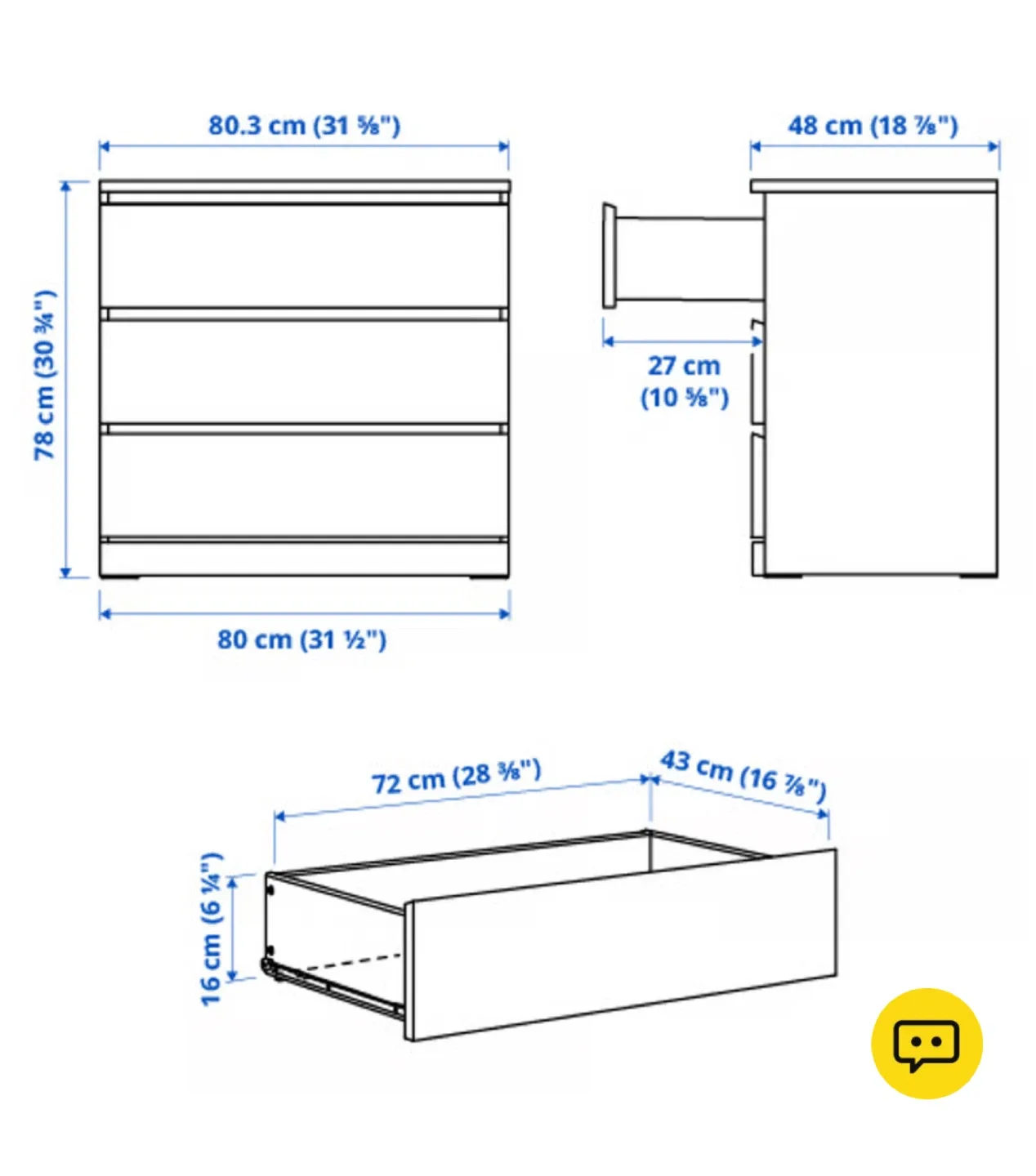 IKEA Malm 3-Drawer Dresser - White image indicator(6)
