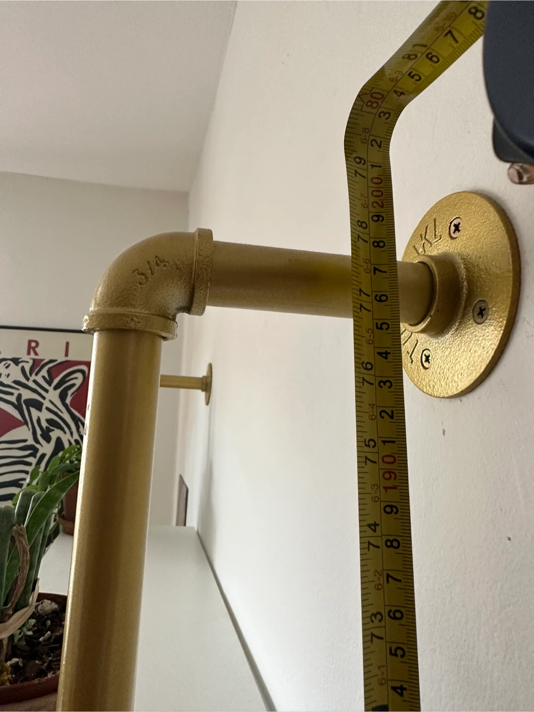 Gold Pipe Wall Mounted Desk with White Shelves - photo 2