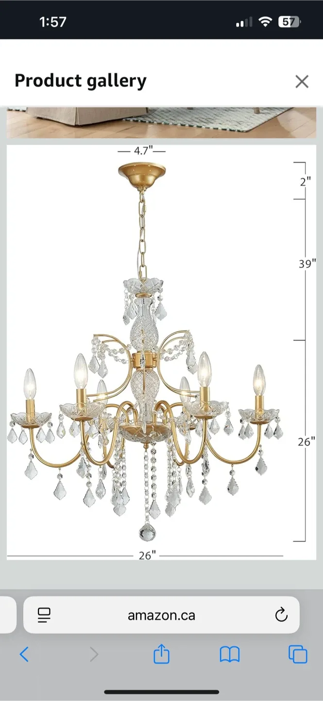 Bestier Gold Crystal Candle Chandelier - 26 x 26 inches image indicator(3)