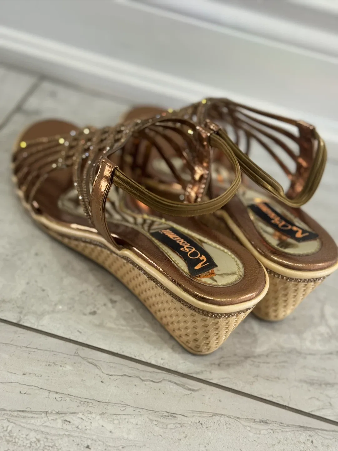 Vesanni Party Wear Bronze Gold Wedge Sandals thumbnail