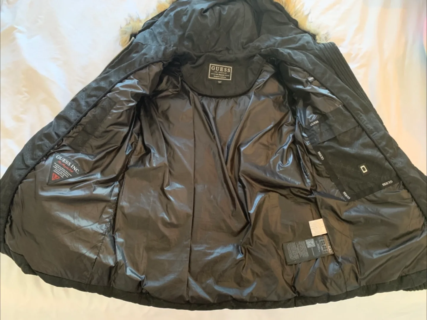 Guess Black Puffer Jacket with Faux Fur Hood (Women) image indicator(4)