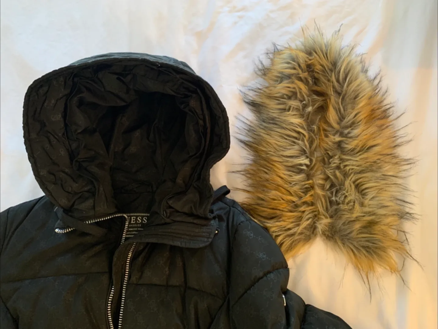 Guess Black Puffer Jacket with Faux Fur Hood (Women) image indicator(8)