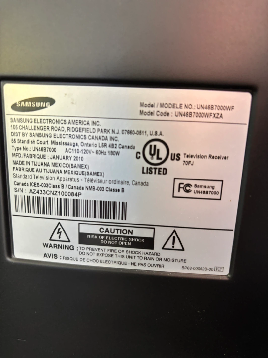 Samsung UN46B7000WF 46" LCD TV - photo 3