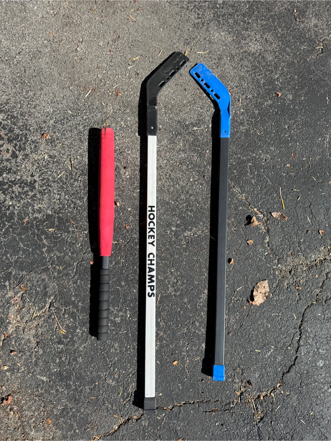 Hockey sticks and foam bat for kids