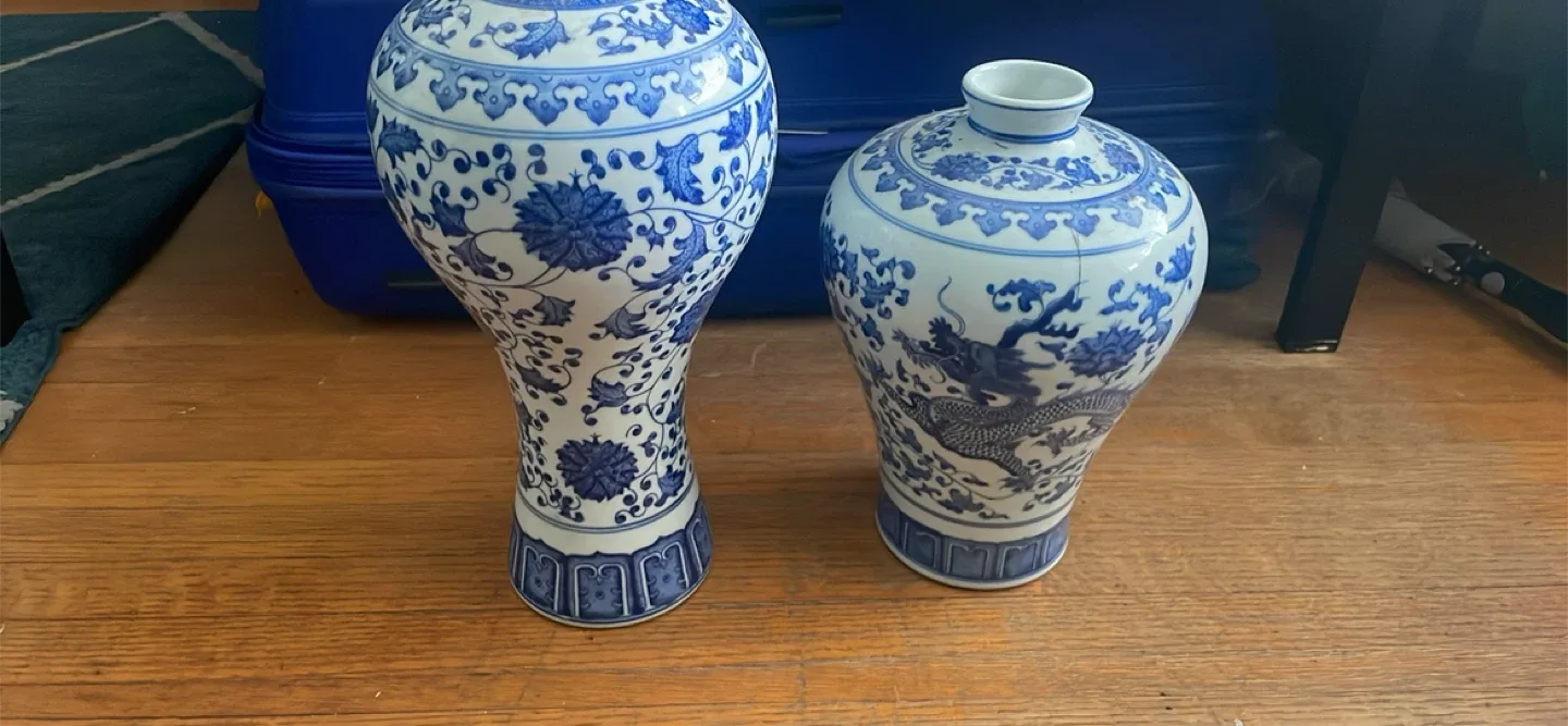 Blue & White Porcelain Vases - Set of 2 thumbnail