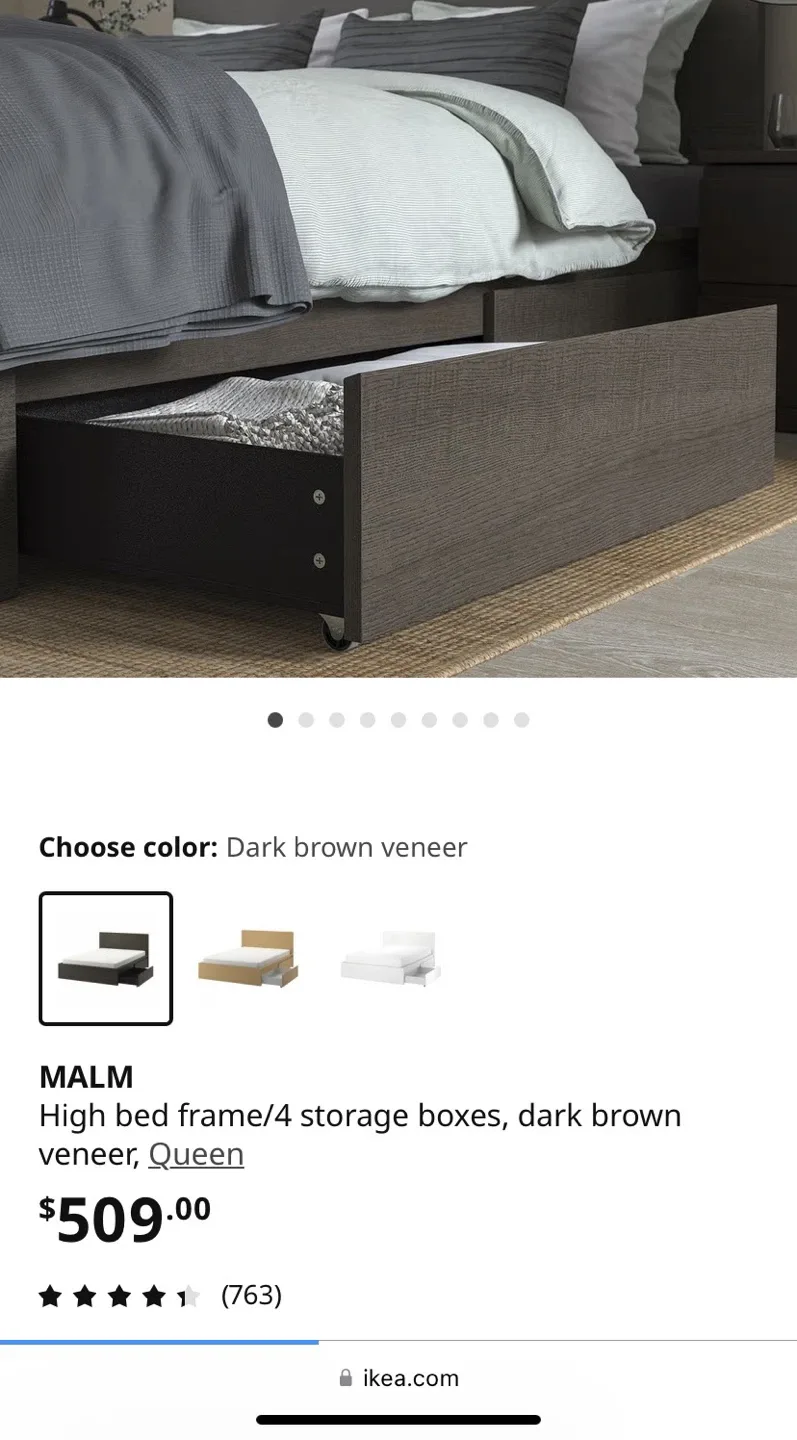 IKEA Malm Queen Bed Frame w/ Storage - Dark Brown image indicator(3)