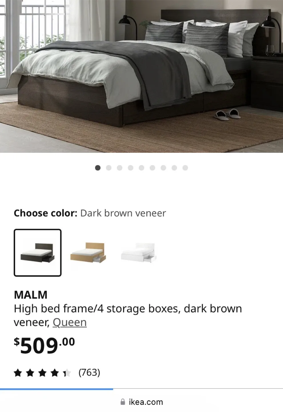 IKEA Malm Queen Bed Frame w/ Storage - Dark Brown image indicator(2)