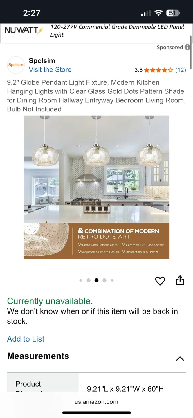 Spclsim 9.2" Globe Pendant Light - New in Box image indicator(2)