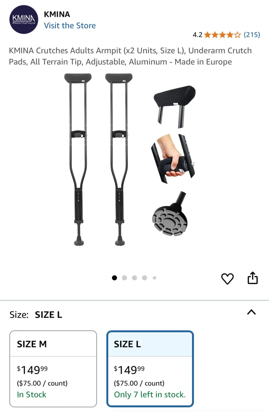 KMINA Crutches Adults Armpit Size L thumbnail