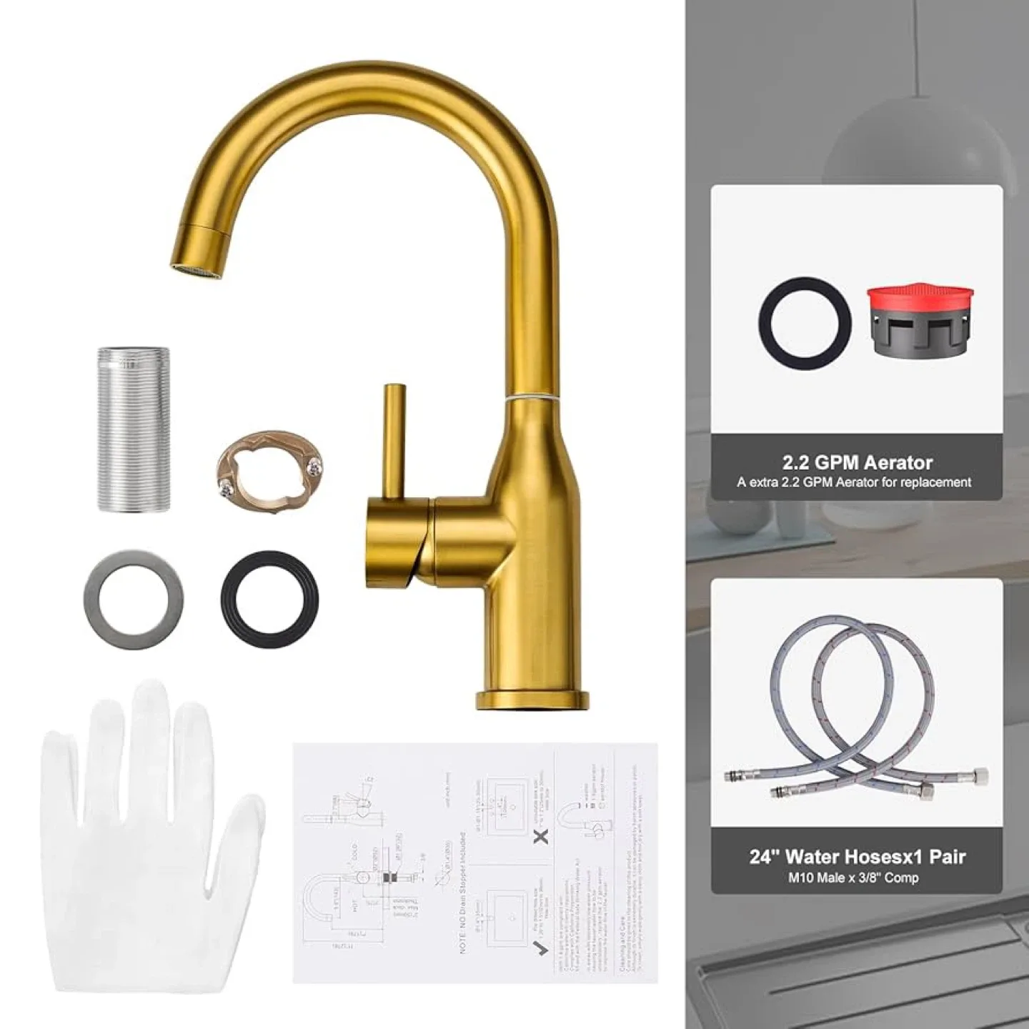 Gold Kitchen Faucet - Single Handle, 360° Swivel thumbnail