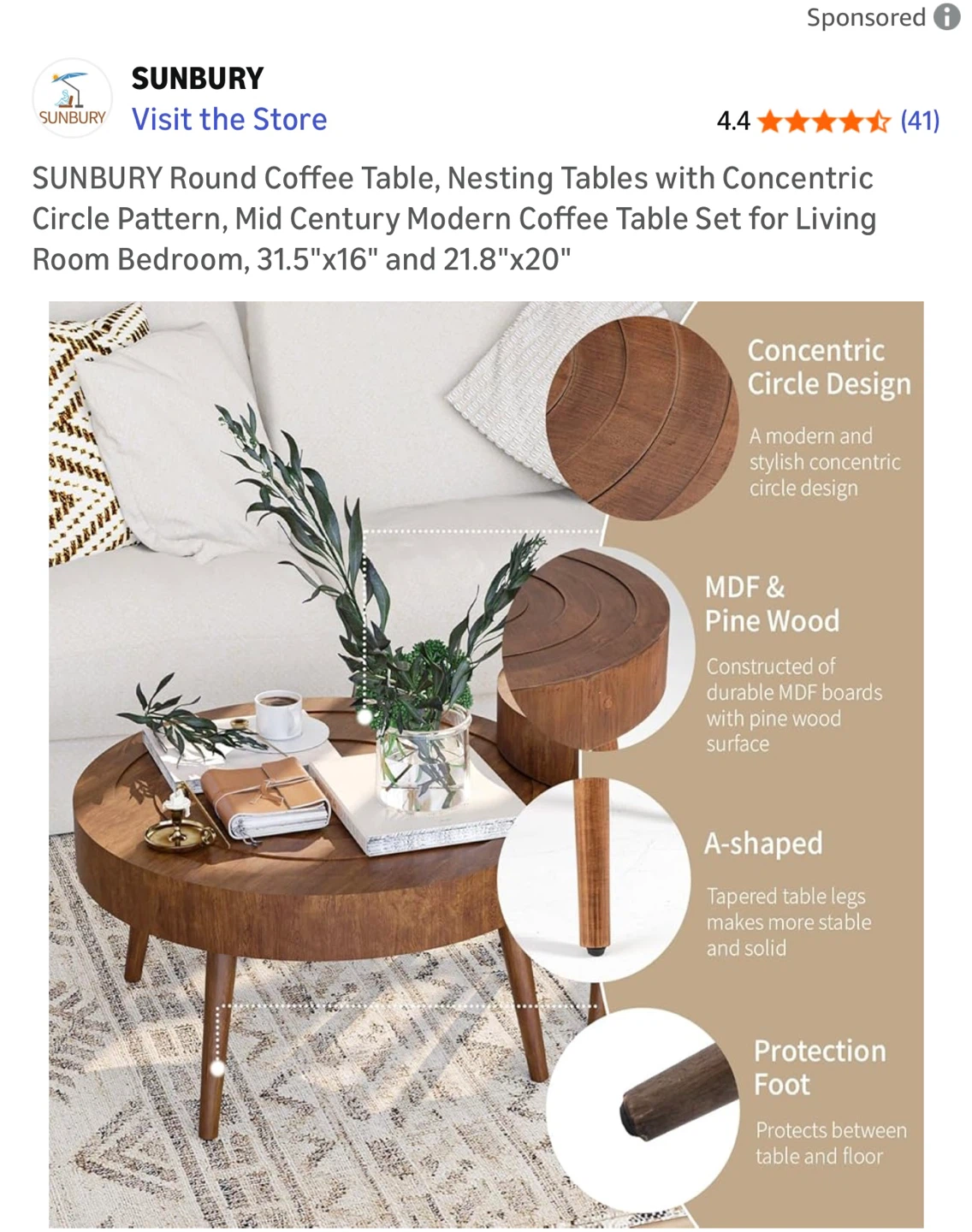 Sunbury Round Nesting Coffee Tables - Mid Century Modern - photo 5