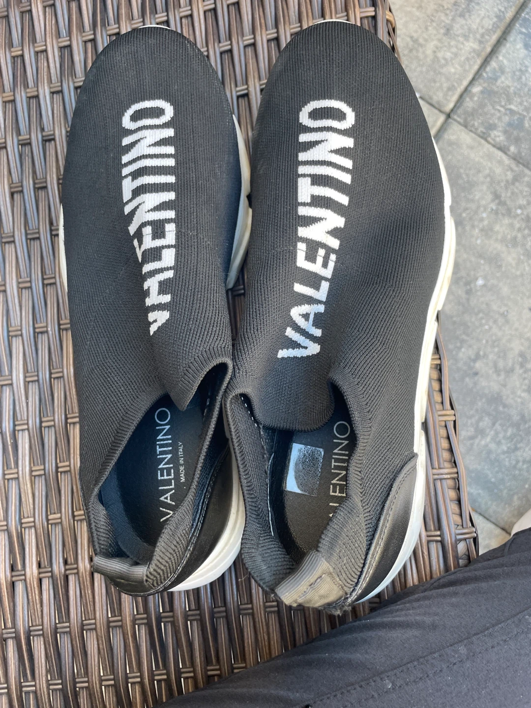 Valentino Black Knit Slip-On Sneakers