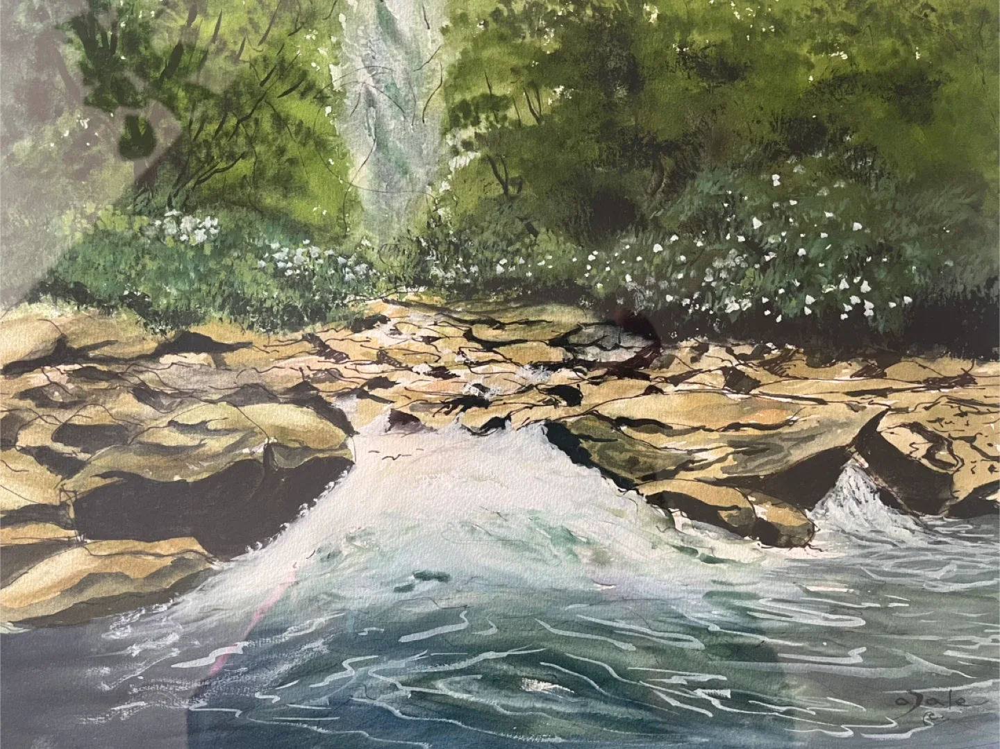 Original Art- Watercolour, 1997, by A. Dale - Running Stream
