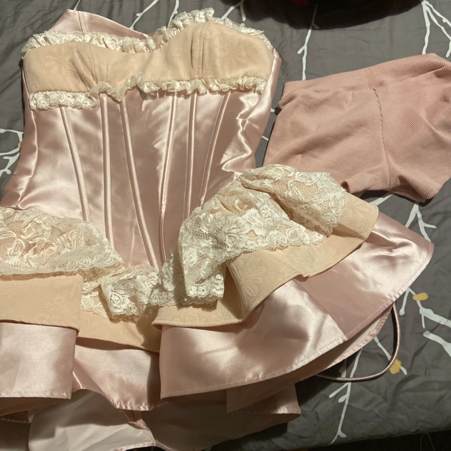 Pink Corset dress& Shorts Set wet avocado