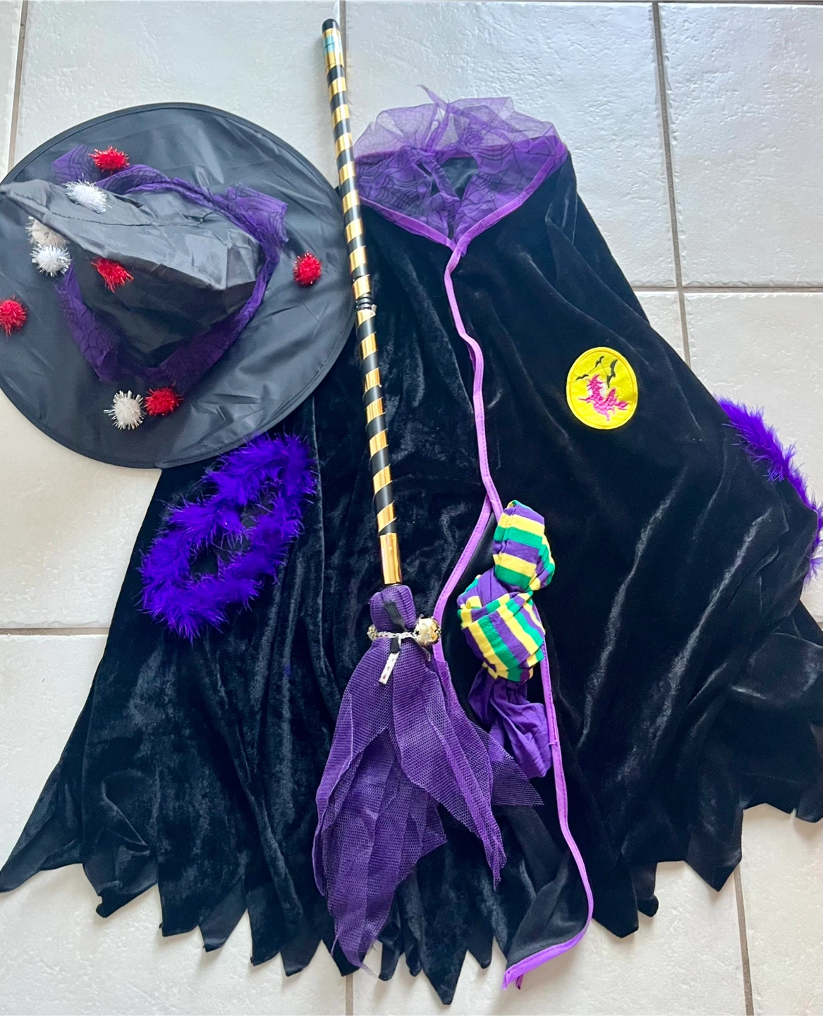 Witch Costume Set - Hat, Cape, Broom, Leggings