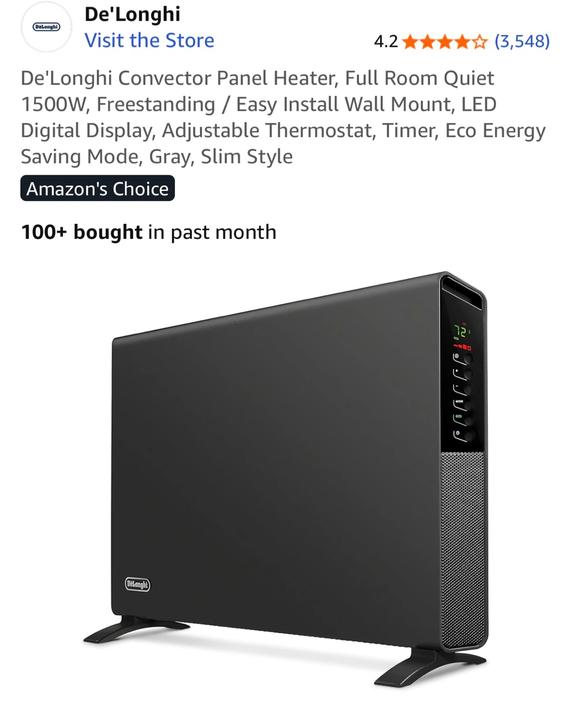 DeLonghi Slim Style  Electric Heater - Grey