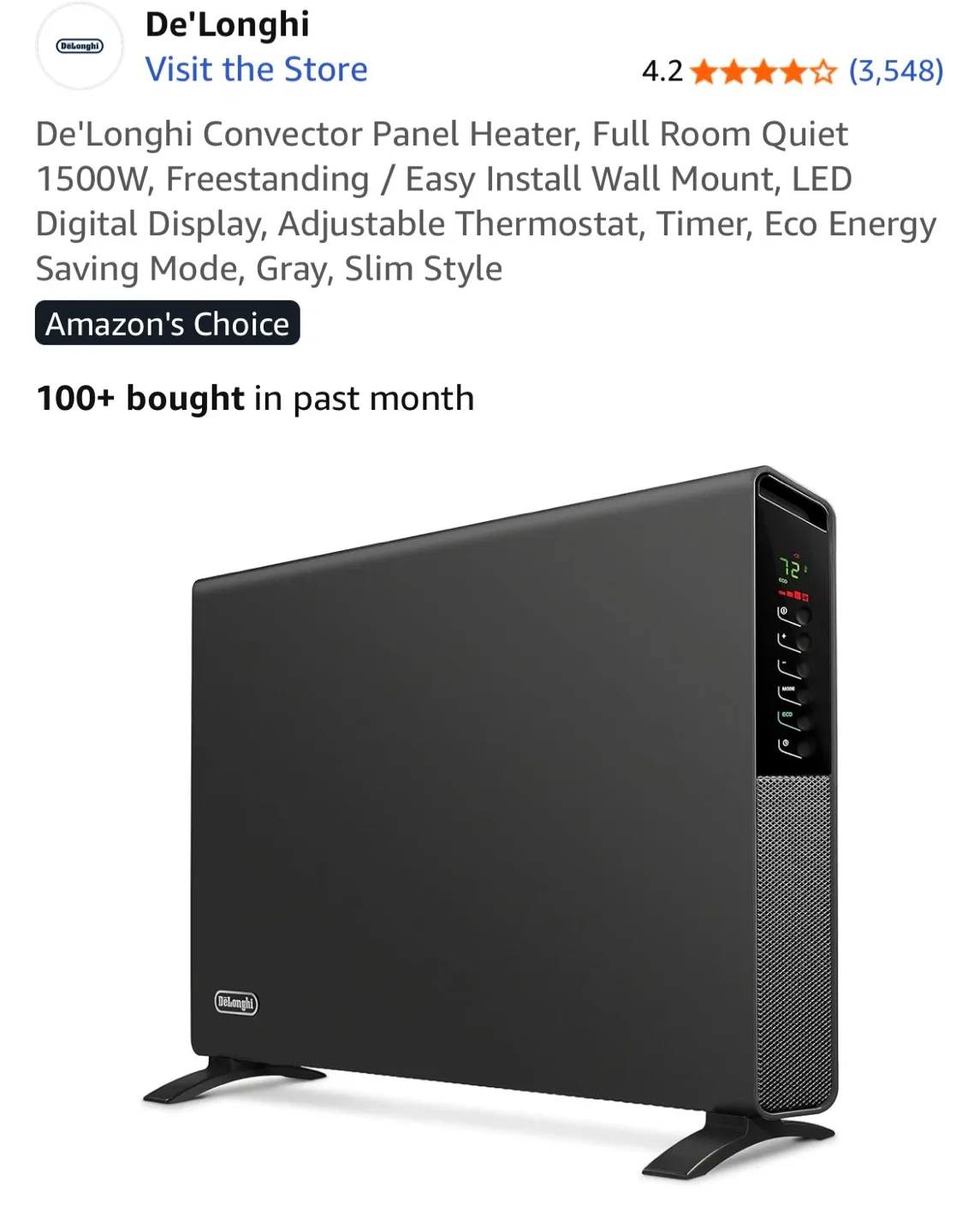 DeLonghi Slim Style  Electric Heater - Grey