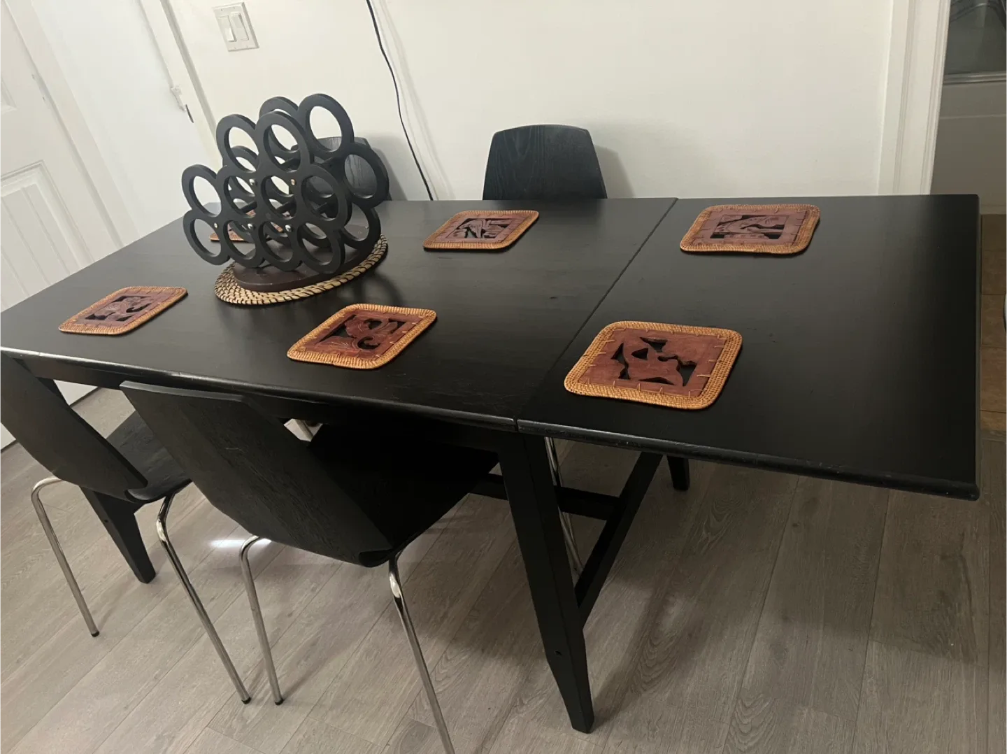 Black Extendable Dining Table with 4 Chairs,delivery available image indicator(2)