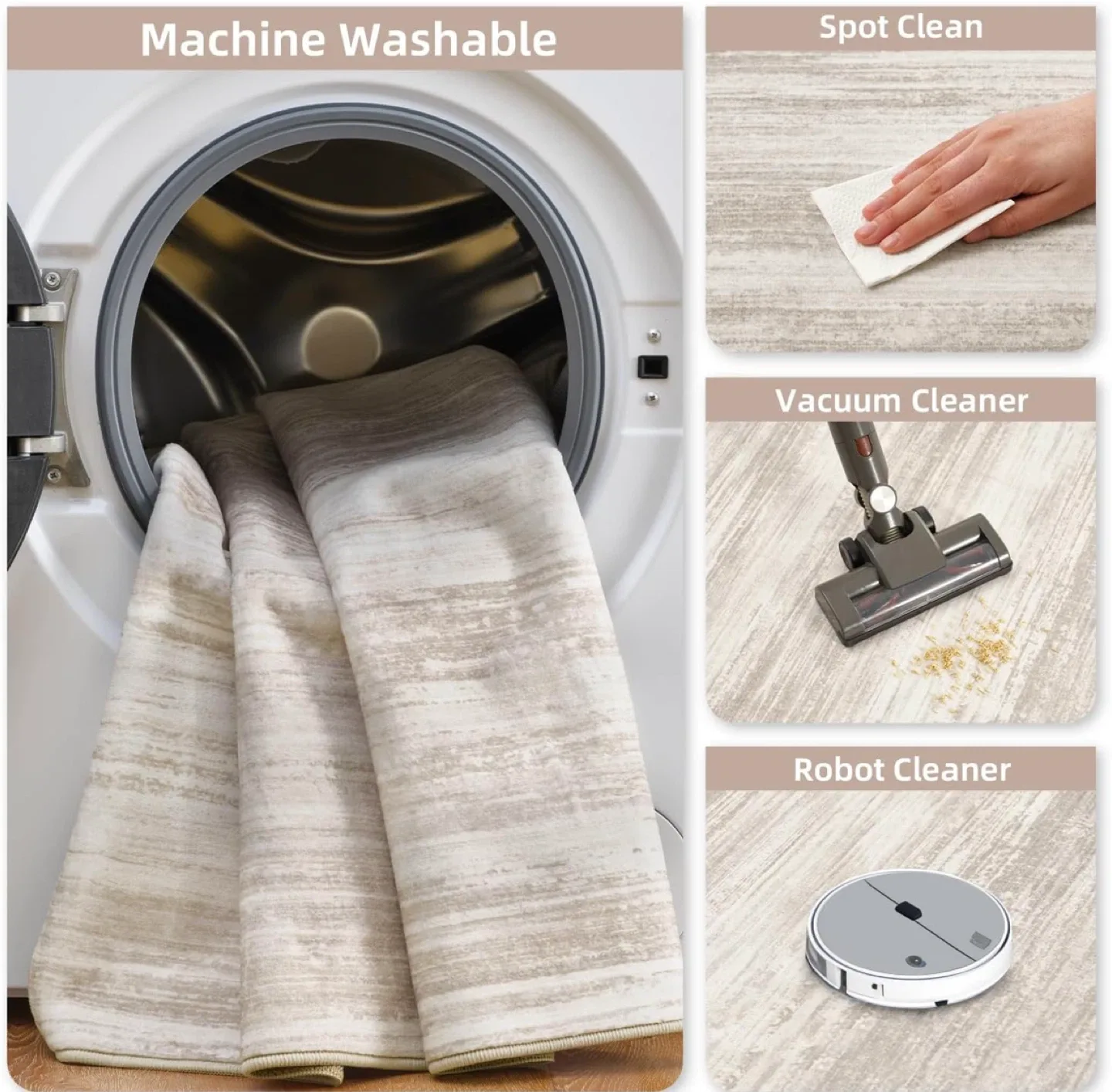 Beige Area Rug 8x10 ft- Machine Washable thumbnail
