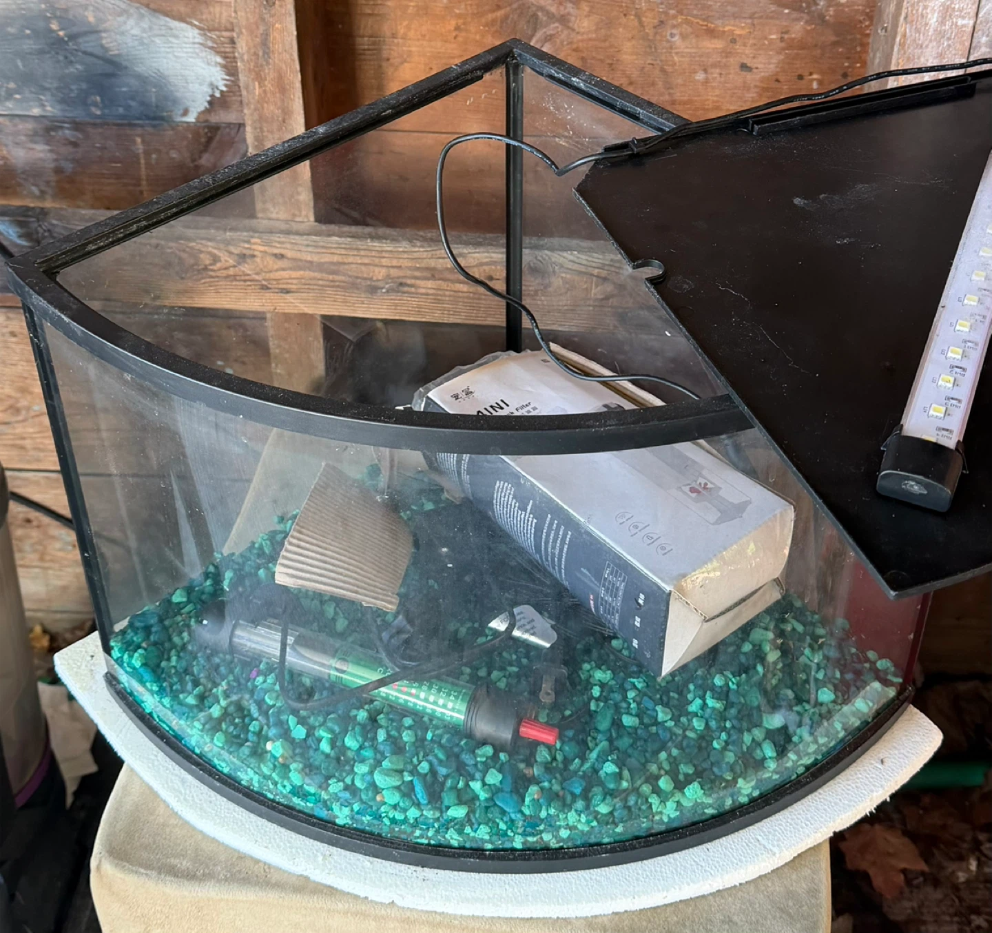 Hexagonal Wood Side Table with Storage and fish tank
