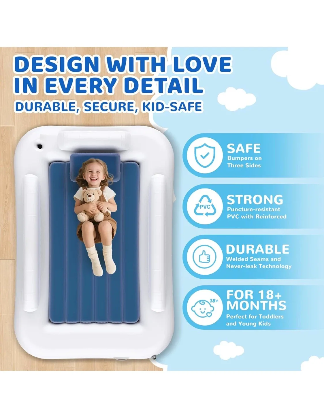 Deeteck Inflatable Toddler Travel Bed - Portable image indicator(2)