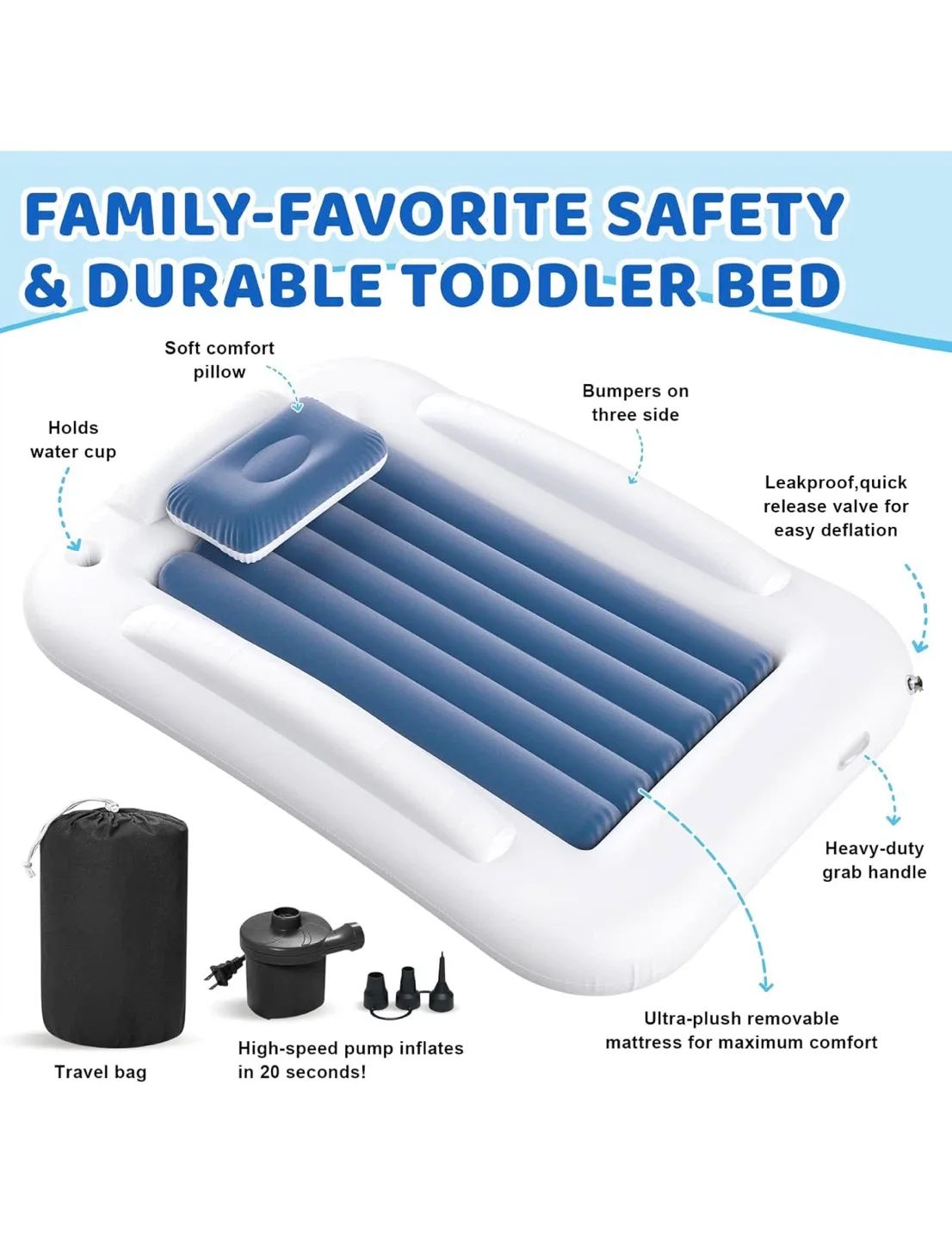 Deeteck Inflatable Toddler Travel Bed - Portable image indicator(7)