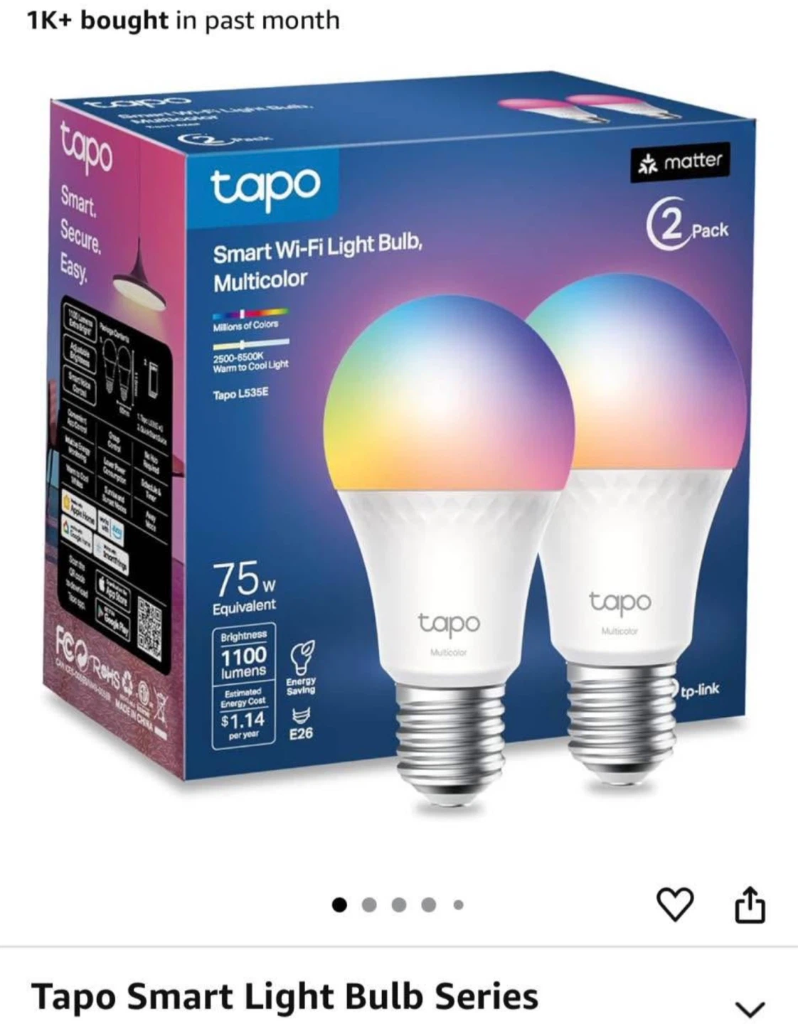 Tapo L535E Smart Wi-Fi Light Bulb, Multicolor, 2-pack - photo 2
