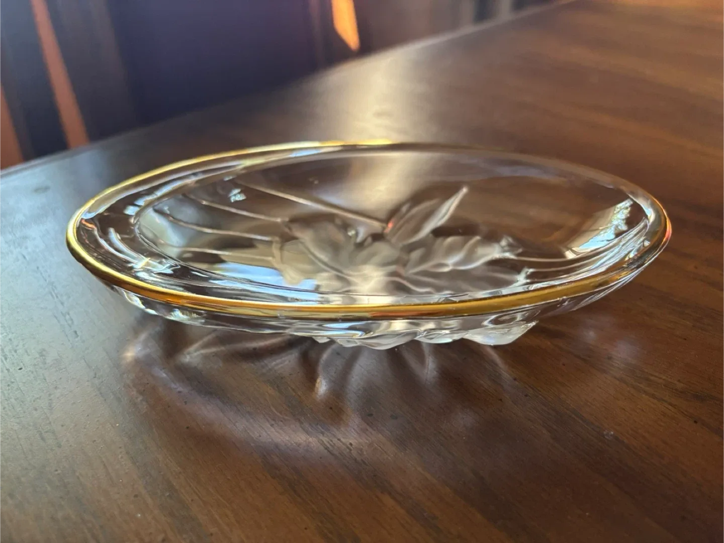Floral Design Candy or Trinket Dish with Gold Trim thumbnail
