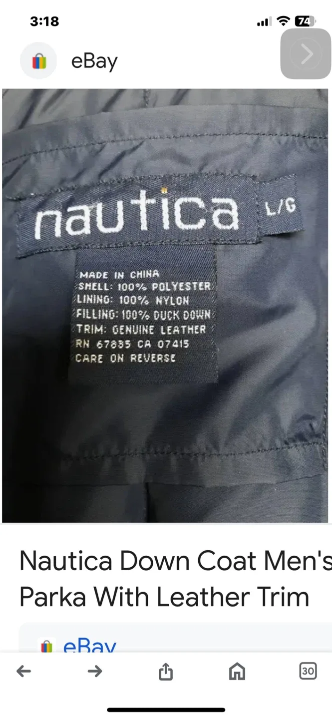 Nautica Down Coat Men's Parka L/G thumbnail