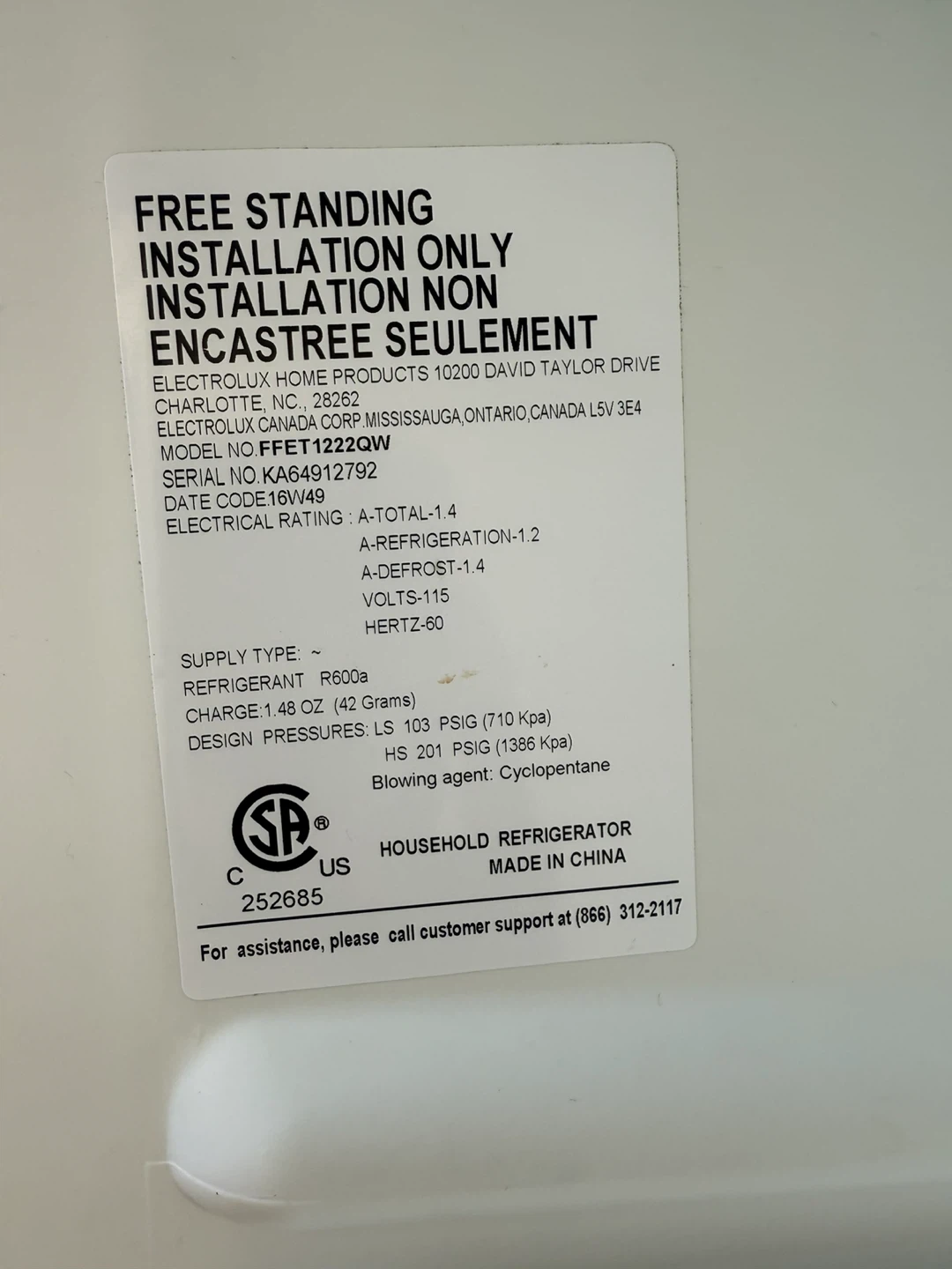 Frigidaire FFET1222QW White Refrigerator - photo 5