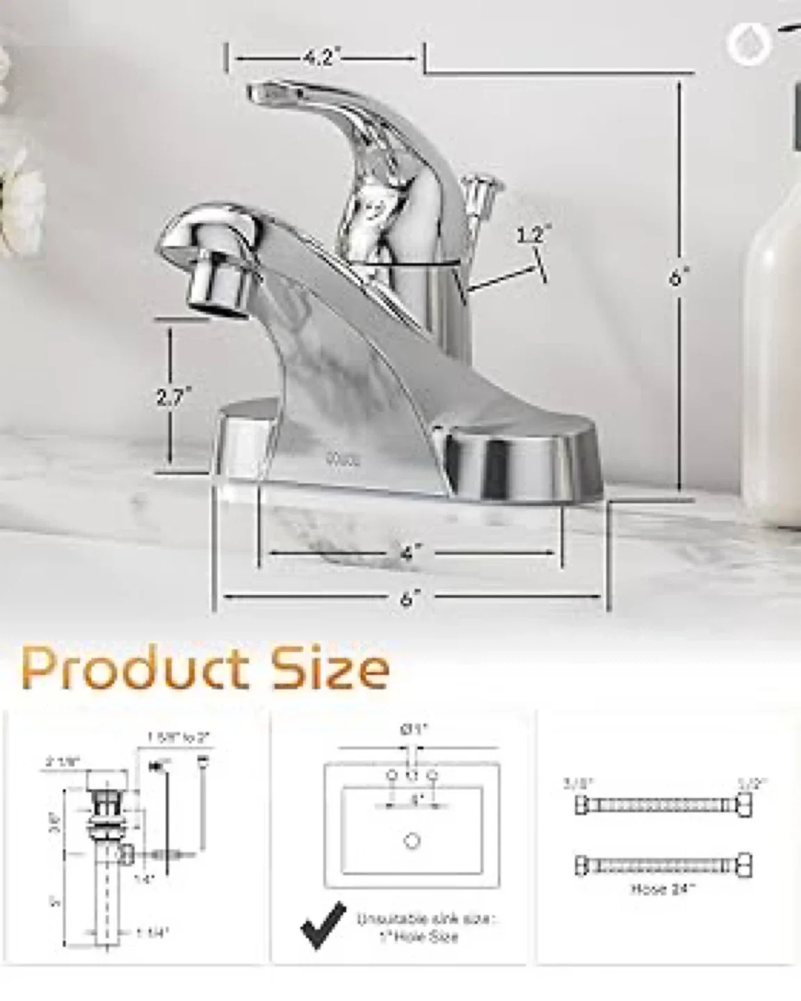 WOWOW Single Handle Bathroom Faucet - Chrome Finish image indicator(6)