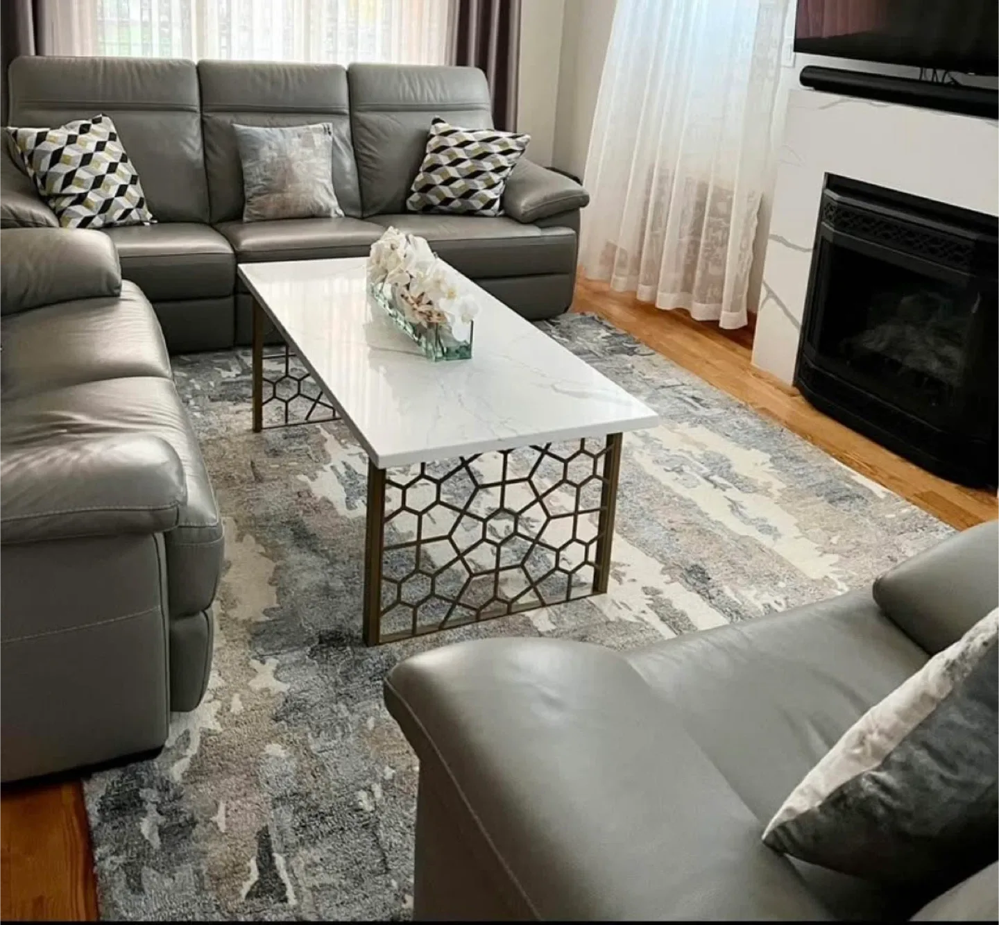 Natuzzi Gray Leather Reclining Sofa Set image indicator(3)