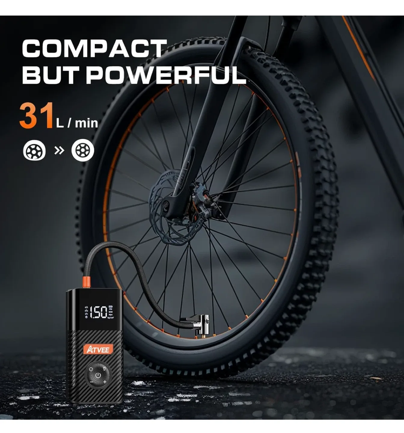 ATVEE Cordless Tire Inflator - Portable Air Compressor image indicator(5)