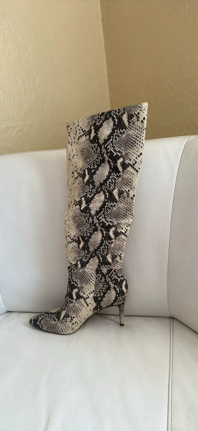 Snakeskin Print Knee High Heel Boots image indicator(3)
