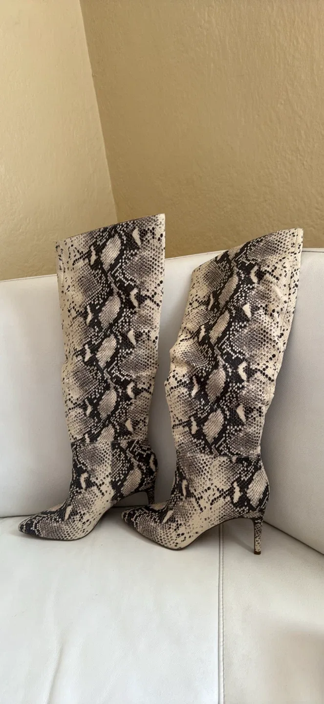 Snakeskin Print Knee High Heel Boots image indicator(4)