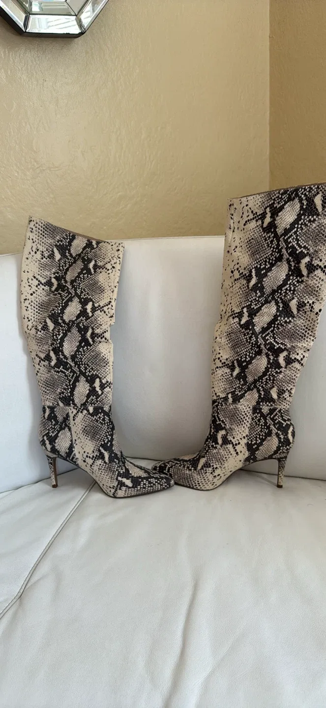 Snakeskin Print Knee High Heel Boots image indicator(5)